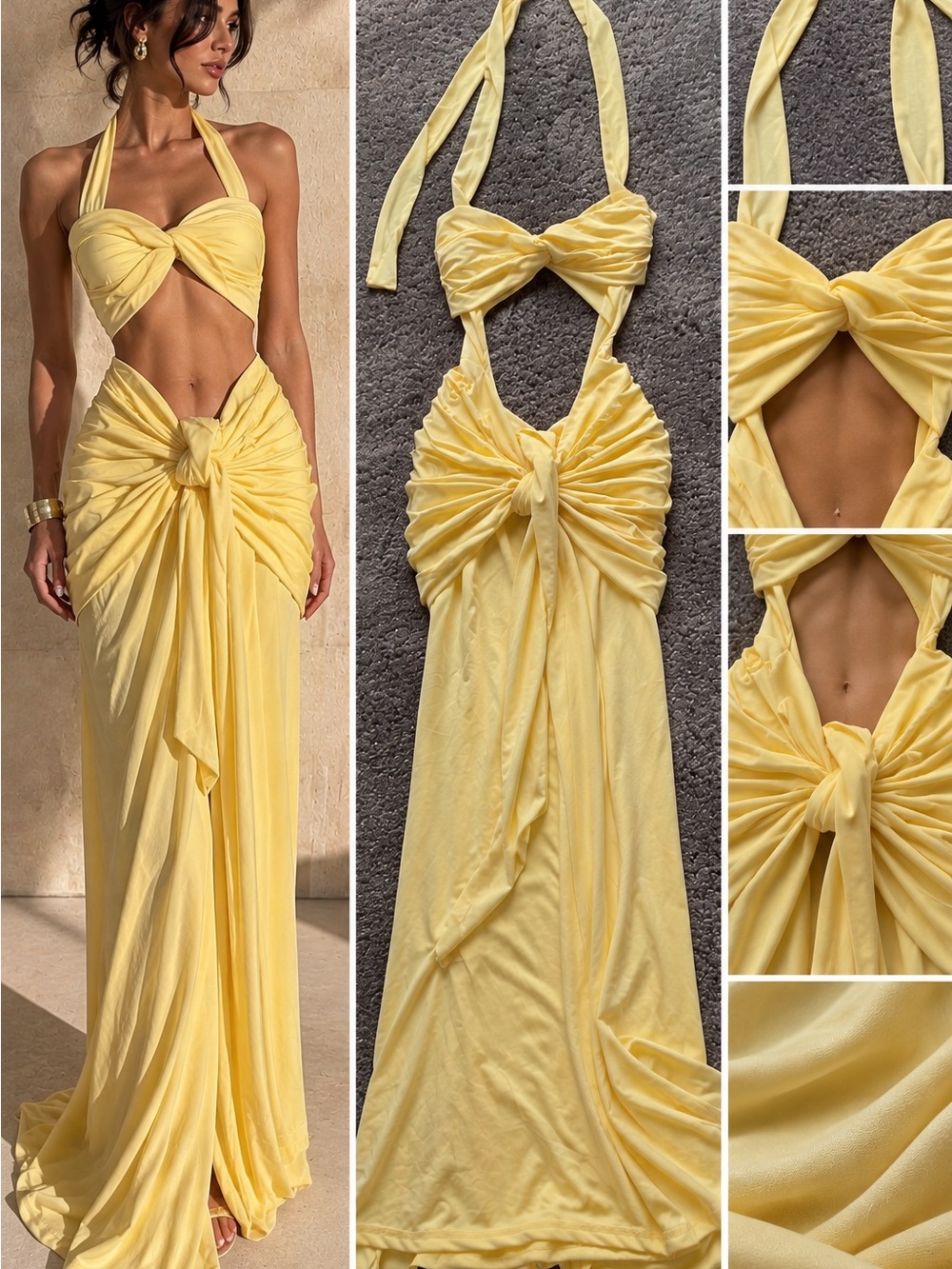 Yellow Halter Knot Maxi Dress - Women